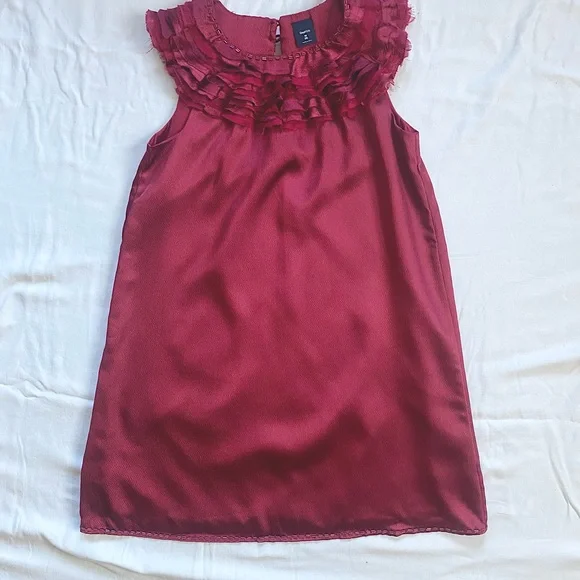 GAP | Dresses | Deep Red Satin With Ruffle Neck Gap Holiday Dress Size 8 |  Poshmark